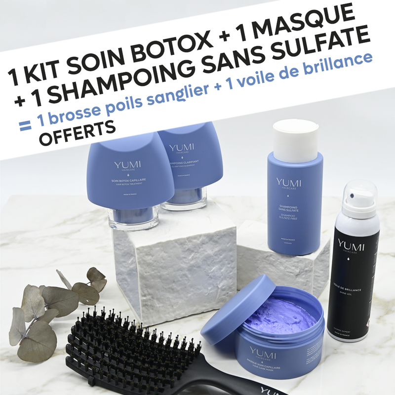 Pack ESSENTIEL (1 botox + 1 shampoing + 1 masque = 1 brosse + 1 voile de brillance offerts)