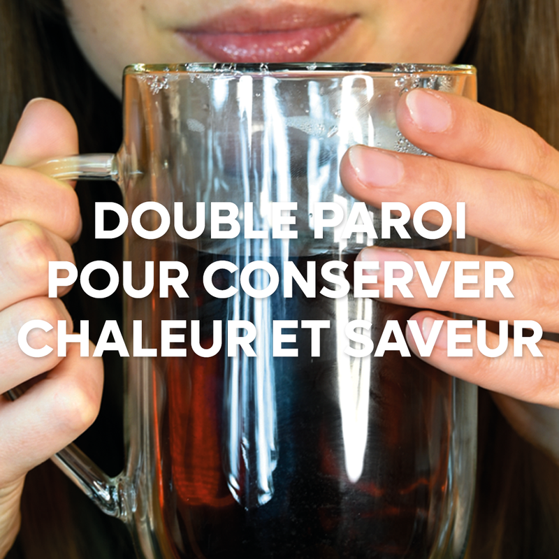 Tasse verre double paroi avec infuseur & cuillère doseuse bois - 40cl